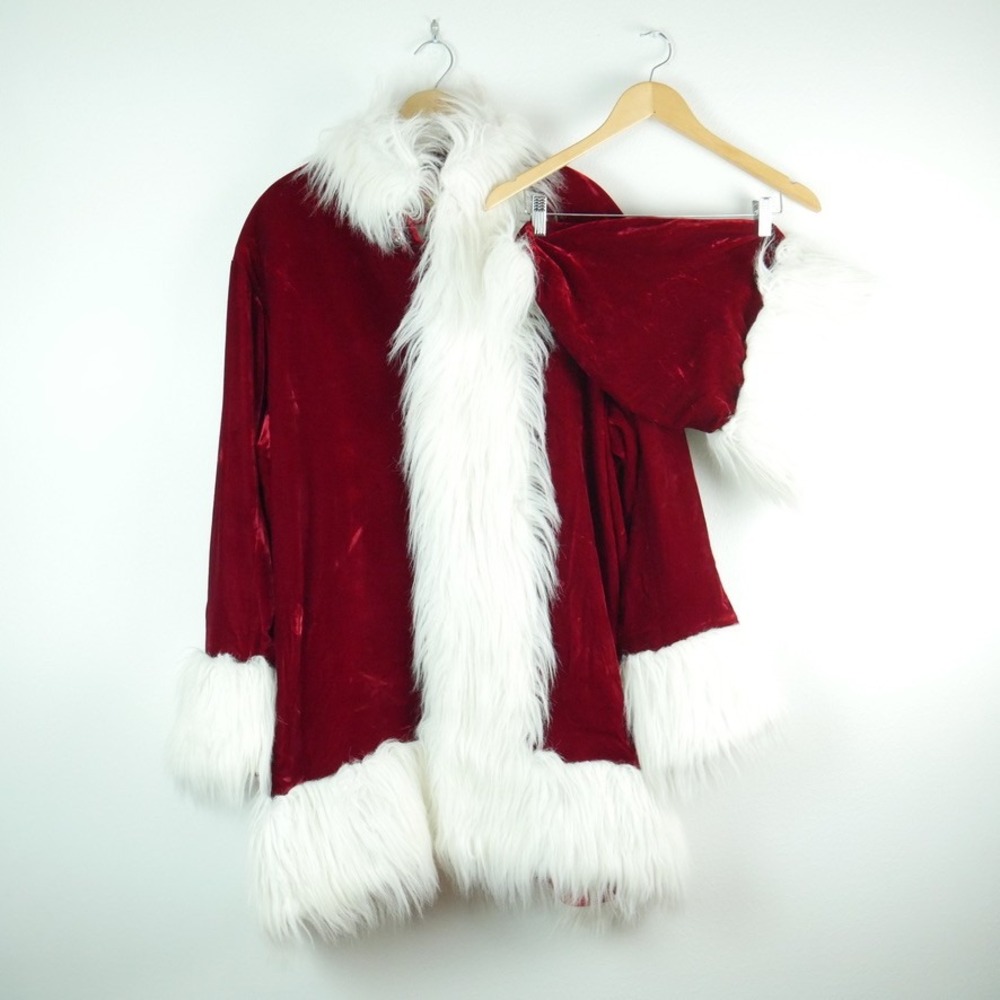 Broadway Costumes Santa Claus Jacket Hat Set Red Velvet White Faux Fur Trim XL